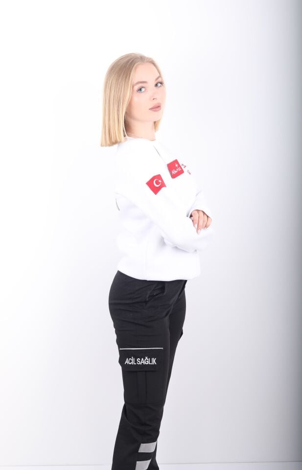 Acil Sağlık Beyaz Sıfır Yaka Swit (Unisex-3 İplik)