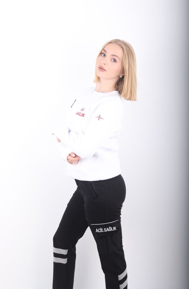 Acil Sağlık Beyaz Sıfır Yaka Swit (Unisex-3 İplik)