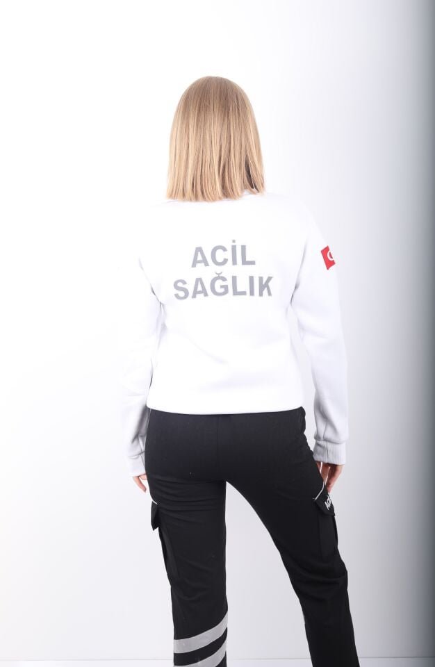 Acil Sağlık Beyaz Sıfır Yaka Swit (Unisex-3 İplik)