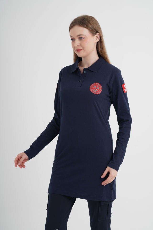 112 Acil Çağrı Merkezi Polo Yaka Lacivert Penye Tunik  (Unisex)
