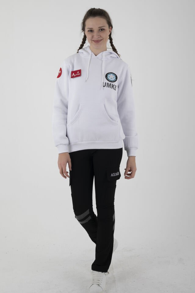 UMKE Beyaz Kapşonlu Swit (Unisex)