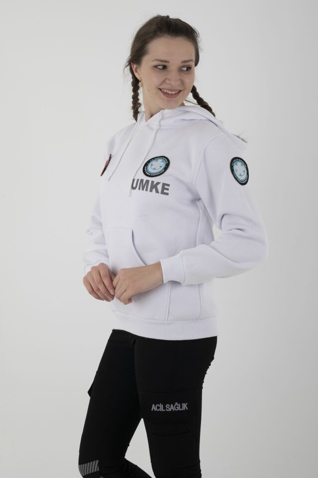 UMKE Beyaz Kapşonlu Swit (Unisex)