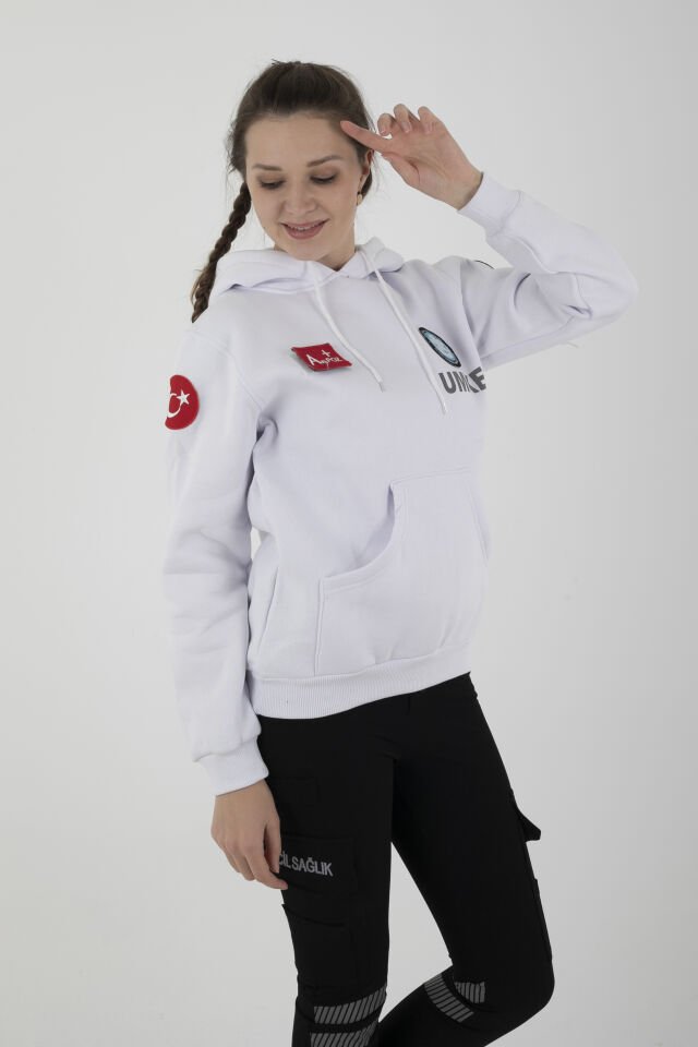 UMKE Beyaz Kapşonlu Swit (Unisex)