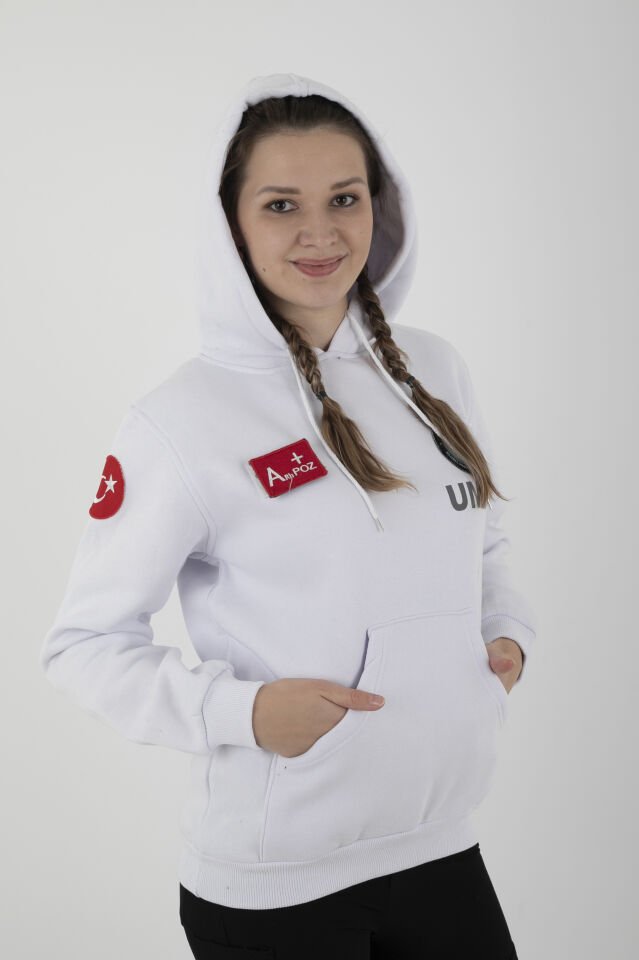 UMKE Beyaz Kapşonlu Swit (Unisex)