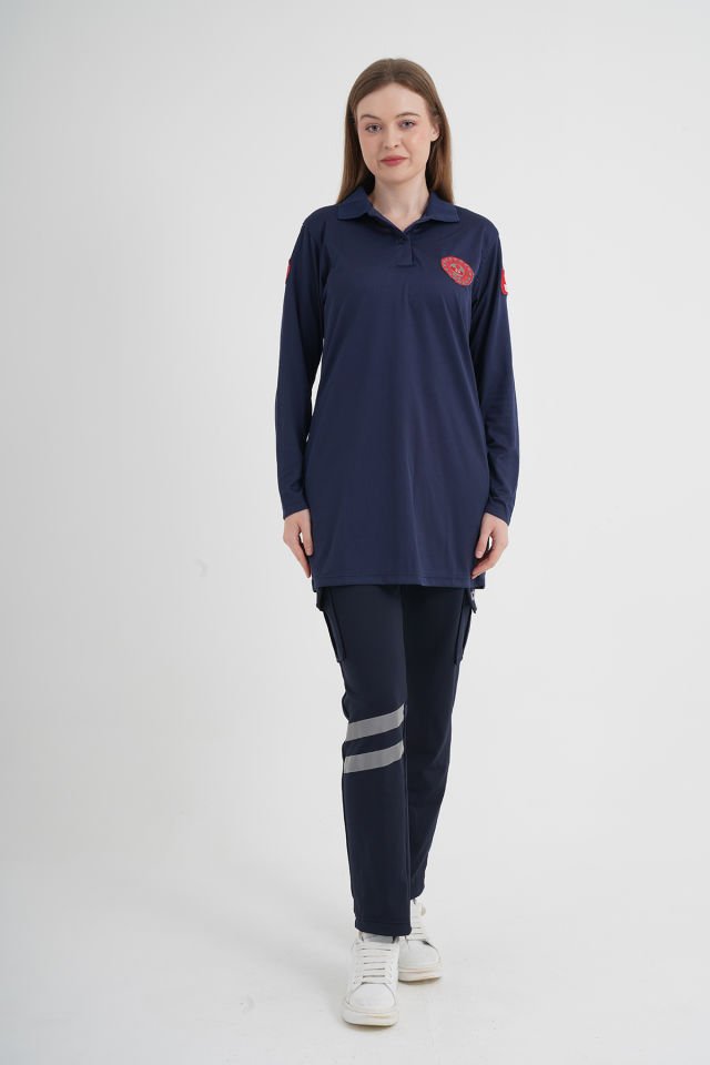 112 Acil Çağrı Merkezi Polo Yaka Lacivert Comfort Tunik  (Unisex-Fileli)