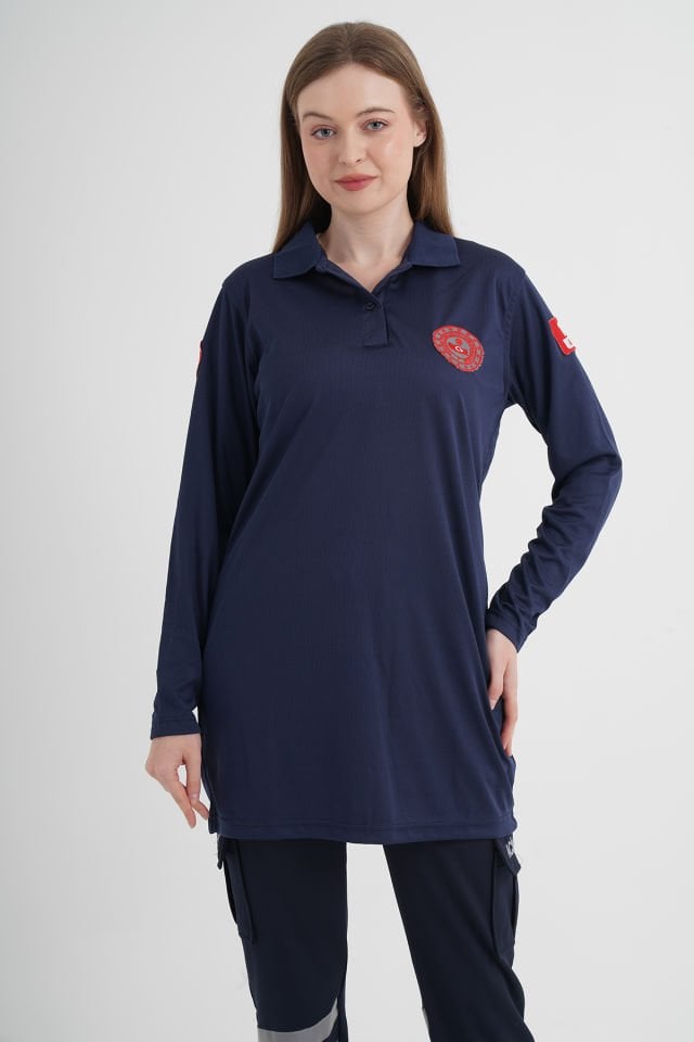 112 Acil Çağrı Merkezi Polo Yaka Lacivert Comfort Tunik  (Unisex-Fileli)