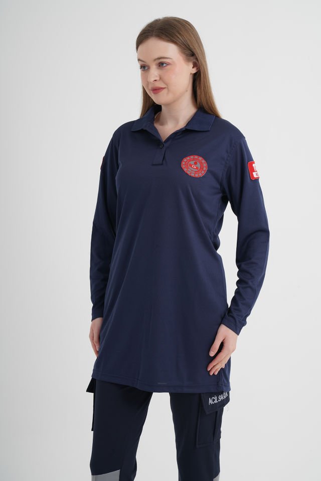 112 Acil Çağrı Merkezi Polo Yaka Lacivert Comfort Tunik  (Unisex-Fileli)