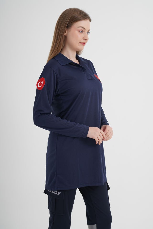 112 Acil Çağrı Merkezi Polo Yaka Lacivert Comfort Tunik  (Unisex-Fileli)