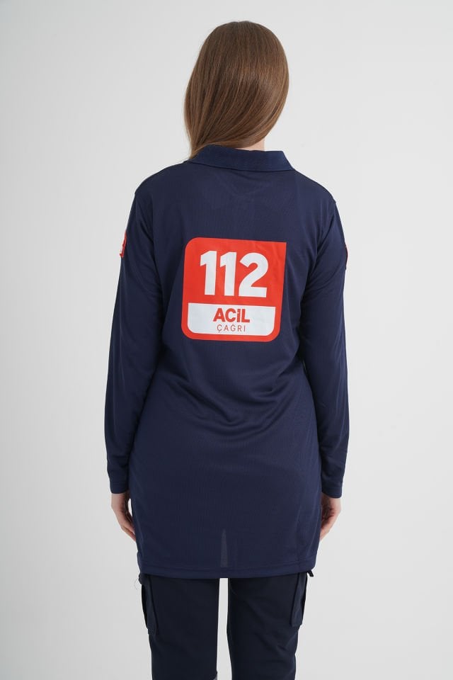 112 Acil Çağrı Merkezi Polo Yaka Lacivert Comfort Tunik  (Unisex-Fileli)