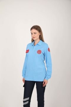 Yeni 112 Acil Sağlık Açık Mavi Uzun Kollu Lacost T-shirt(Unisex)
