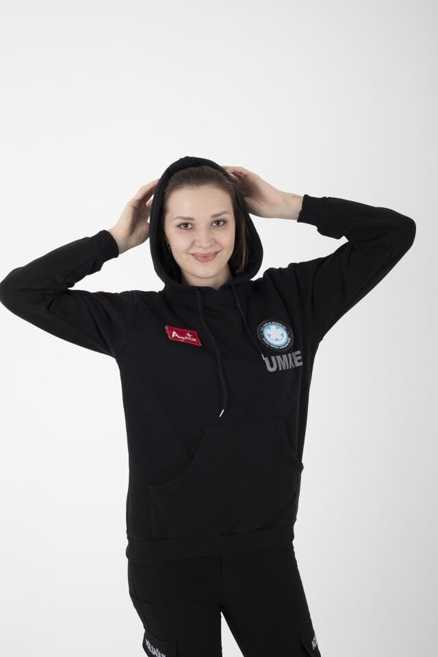UMKE Siyah Kapşonlu Swit (Unisex)
