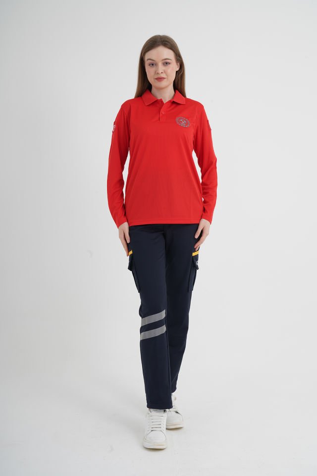 112 Acil Çağrı Merkezi Uzun Kollu Kırmızı Comfort T-shirt   (Unisex-Fileli)