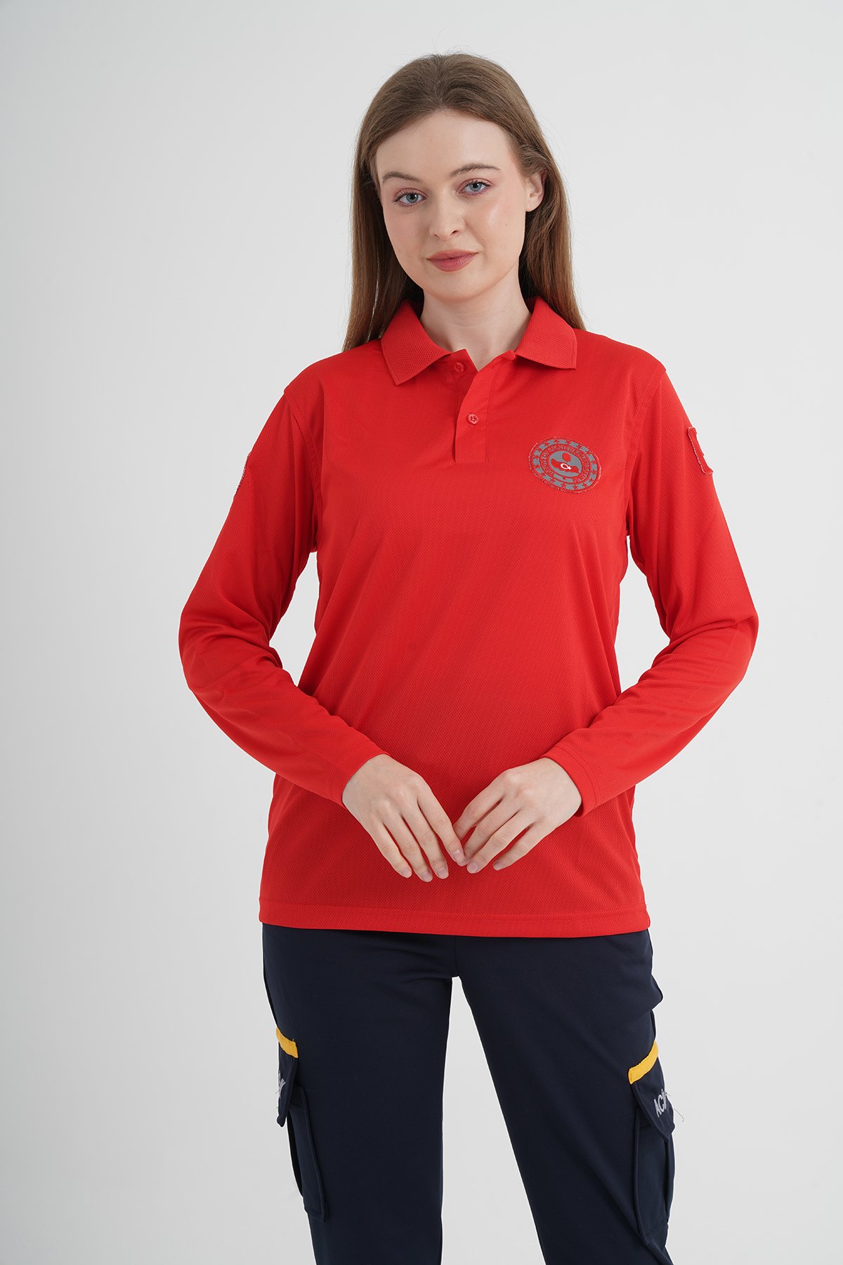 112 Acil Çağrı Merkezi Uzun Kollu Kırmızı Comfort T-shirt   (Unisex-Fileli)