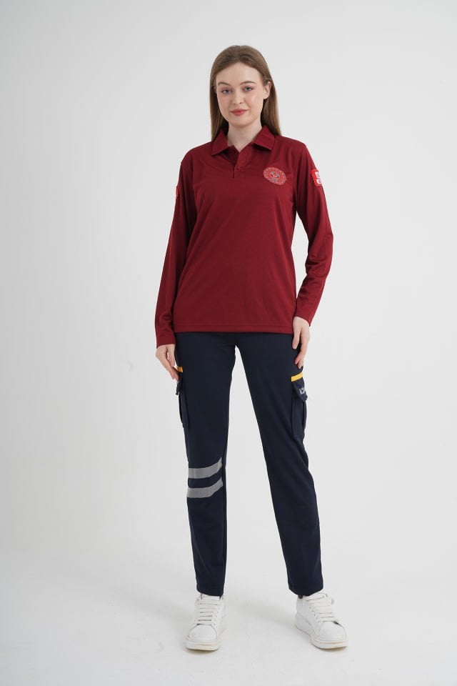 112 Acil Çağrı Merkezi Uzun Kollu Bordo Comfort T-shirt   (Unisex-Fileli)