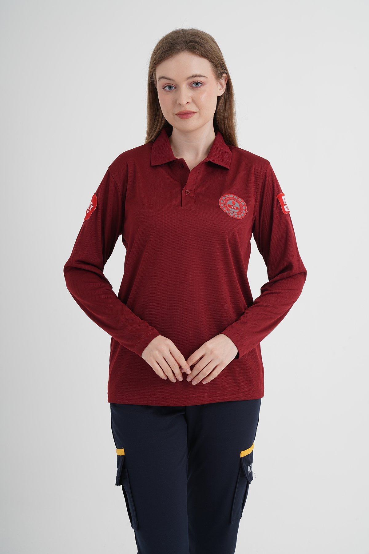 112 Acil Çağrı Merkezi Uzun Kollu Bordo Comfort T-shirt   (Unisex-Fileli)