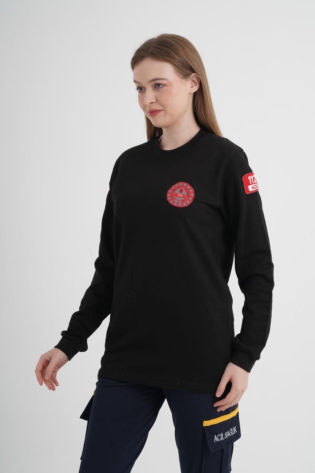 112 Acil Çağrı Sıfır Yaka Siyah Swit (Unisex)