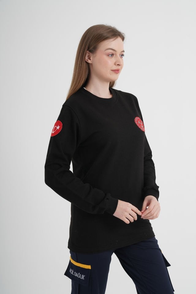 112 Acil Çağrı Sıfır Yaka Siyah Swit (Unisex)