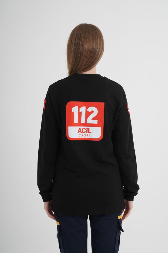 112 Acil Çağrı Sıfır Yaka Siyah Swit (Unisex)