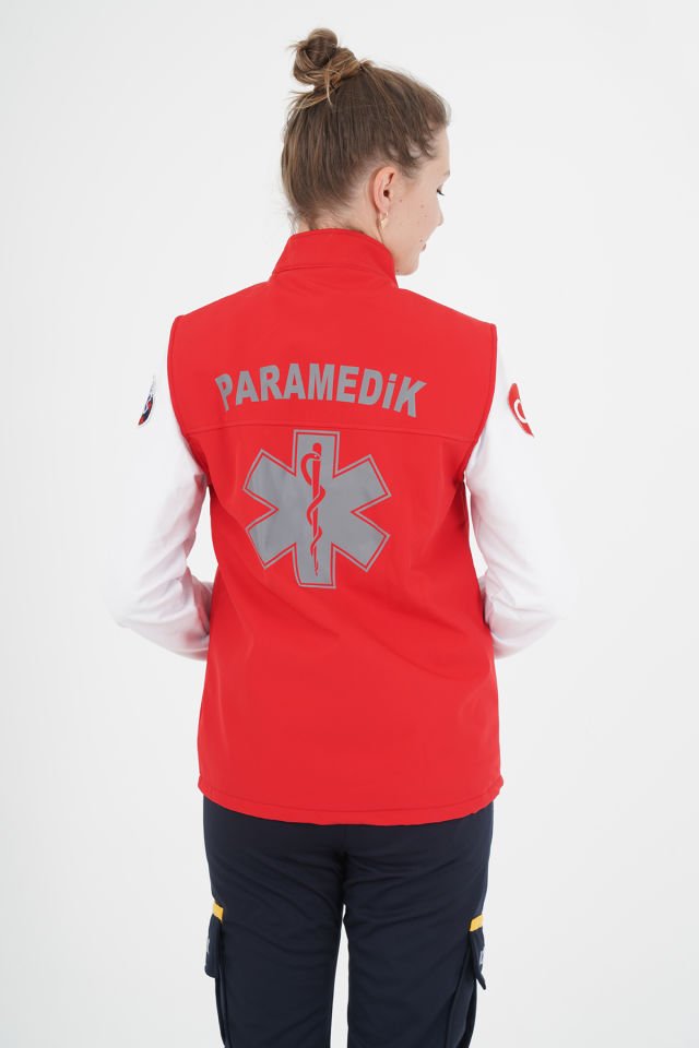Yeni Kırmızı Paramedik Yelek (Unisex-Su Geçirmez)