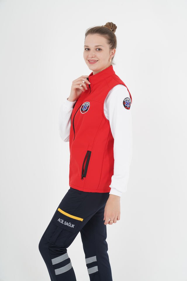 Yeni Kırmızı Paramedik Yelek (Unisex-Su Geçirmez)