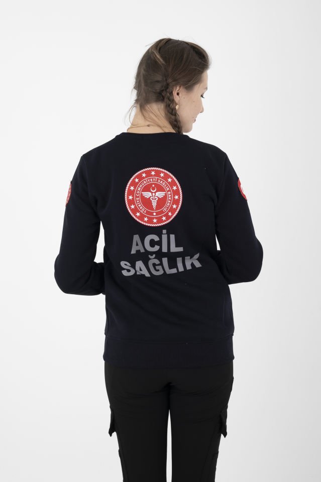 Yeni Acil Sağlık Lacivert Sıfır Yaka Swit (Unisex-3 İplik)