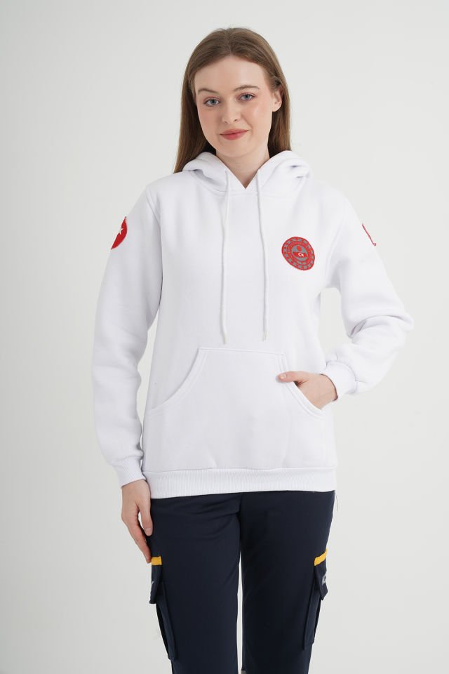 112 Acil Çağrı Merkezi Beyaz Kapşonlu Swit (Unisex)