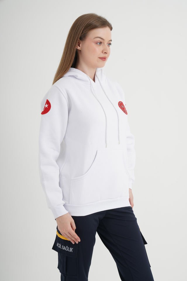 112 Acil Çağrı Merkezi Beyaz Kapşonlu Swit (Unisex)