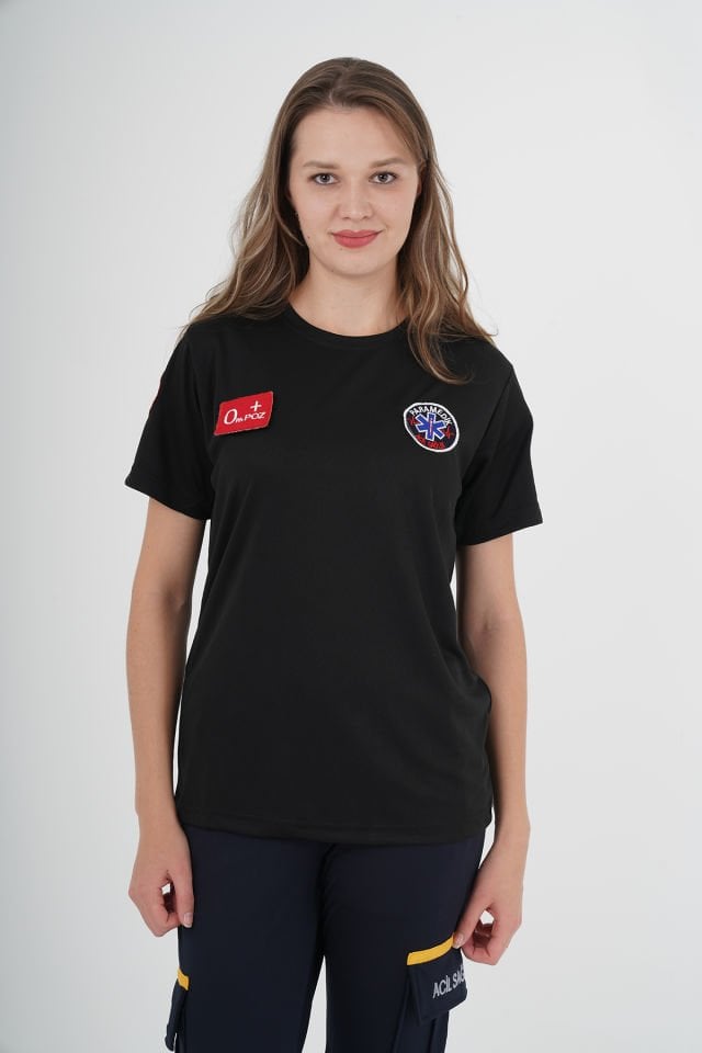 Paramedik Sıfır Yaka Siyah Comfort T-shirt (Unisex-Fileli)