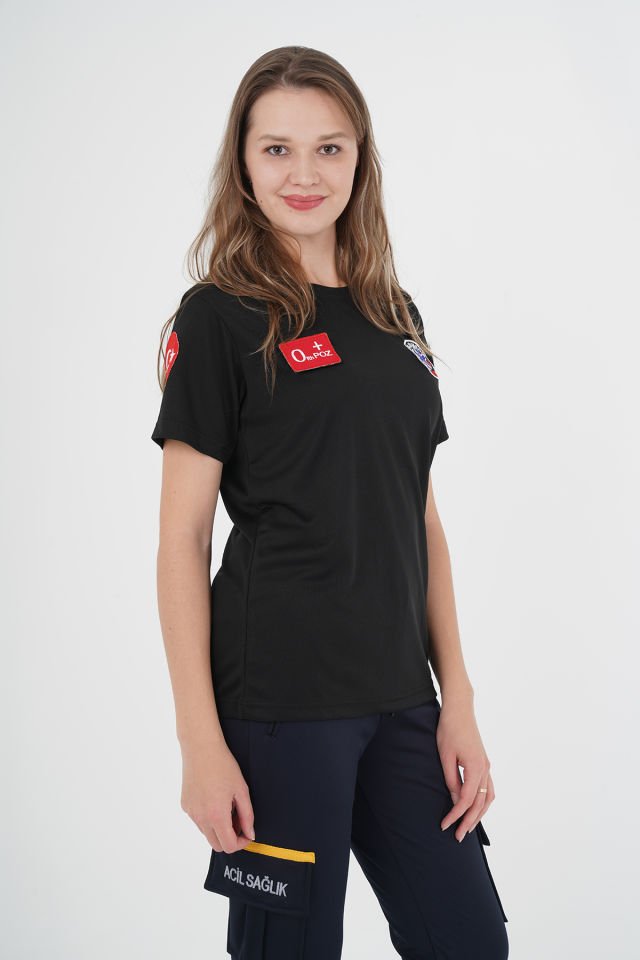 Paramedik Sıfır Yaka Siyah Comfort T-shirt (Unisex-Fileli)