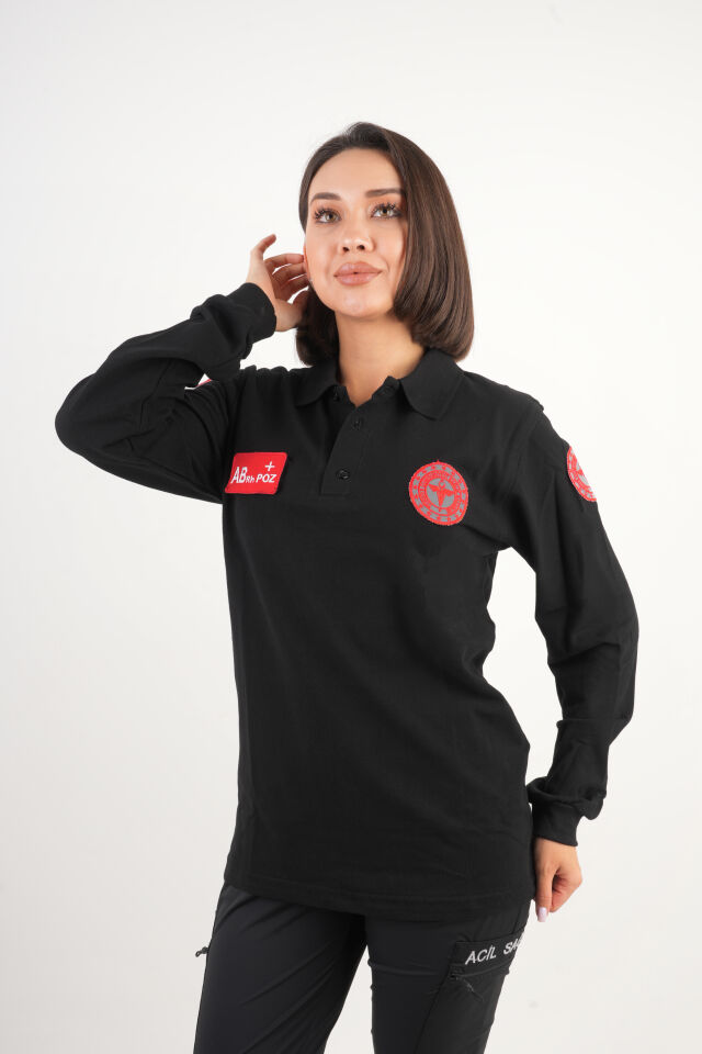 112 Acil Sağlık Siyah Uzun Kollu Lacoste T-shirt (Unisex)