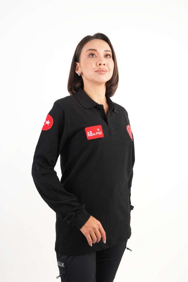112 Acil Sağlık Siyah Uzun Kollu Lacoste T-shirt (Unisex)