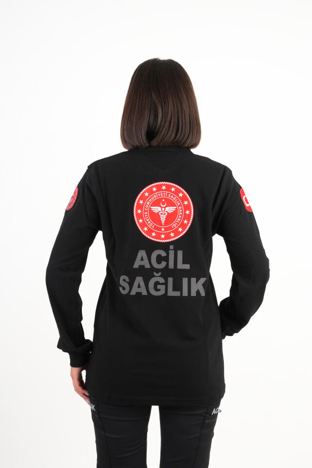 112 Acil Sağlık Siyah Uzun Kollu Lacoste T-shirt (Unisex)
