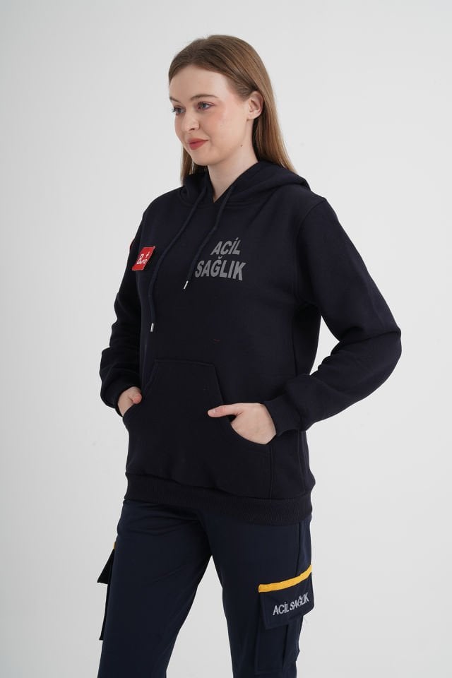 Acil Sağlık Lacivert Kapşonlu Swit (Unisex)