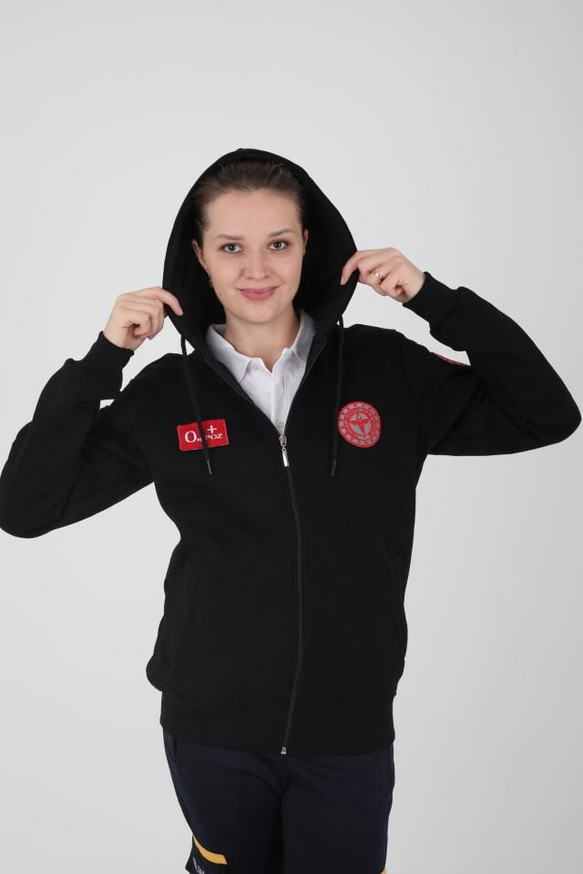 Yeni Acil Sağlık Siyah Kapşonlu Polar (Unisex)