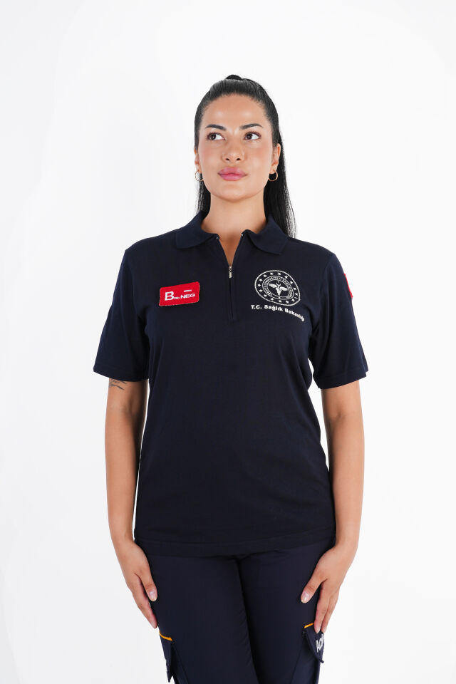 Sağlık Bakanlığı 112 Acil Lacivert Fermuarlı T-shirt (Unisex)