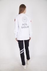 Yeni 112 Acil Sağlık Beyaz Sıfır Yaka Swit (Unisex-2 İplik)