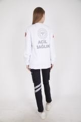 Yeni 112 Acil Sağlık Beyaz Sıfır Yaka Swit (Unisex-2 İplik)