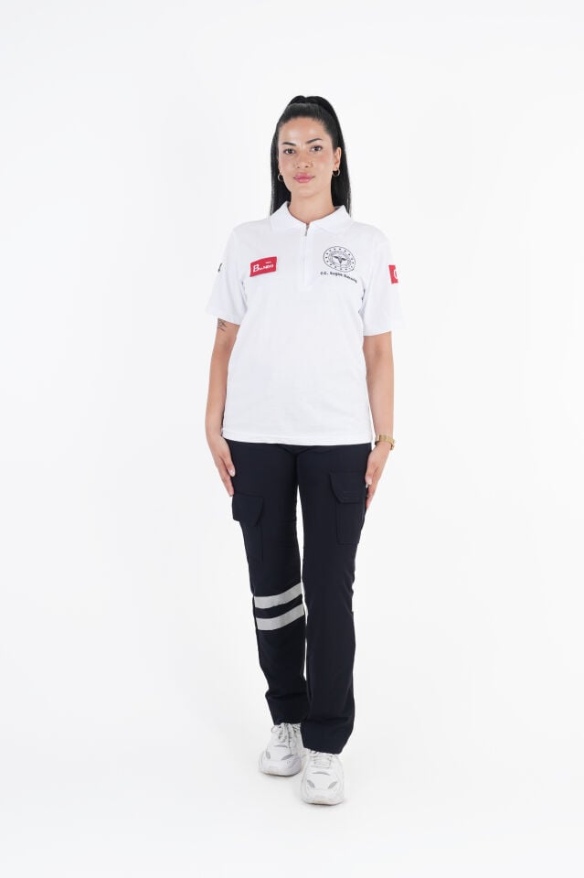 Sağlık Bakanlığı 112 Acil Beyaz Penye Fermuarlı T-shirt (Unisex)