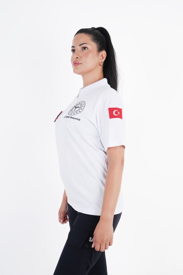 Sağlık Bakanlığı 112 Acil Beyaz Penye Fermuarlı T-shirt (Unisex)