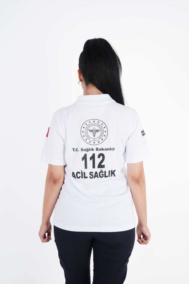 Sağlık Bakanlığı 112 Acil Beyaz Penye Fermuarlı T-shirt (Unisex)