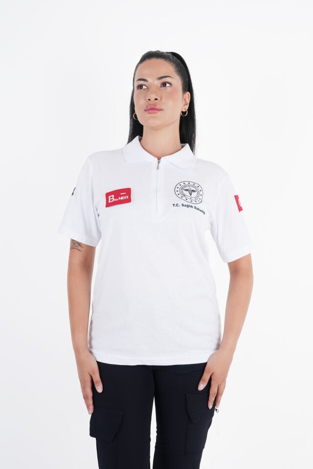 Sağlık Bakanlığı 112 Acil Beyaz Penye Fermuarlı T-shirt (Unisex)