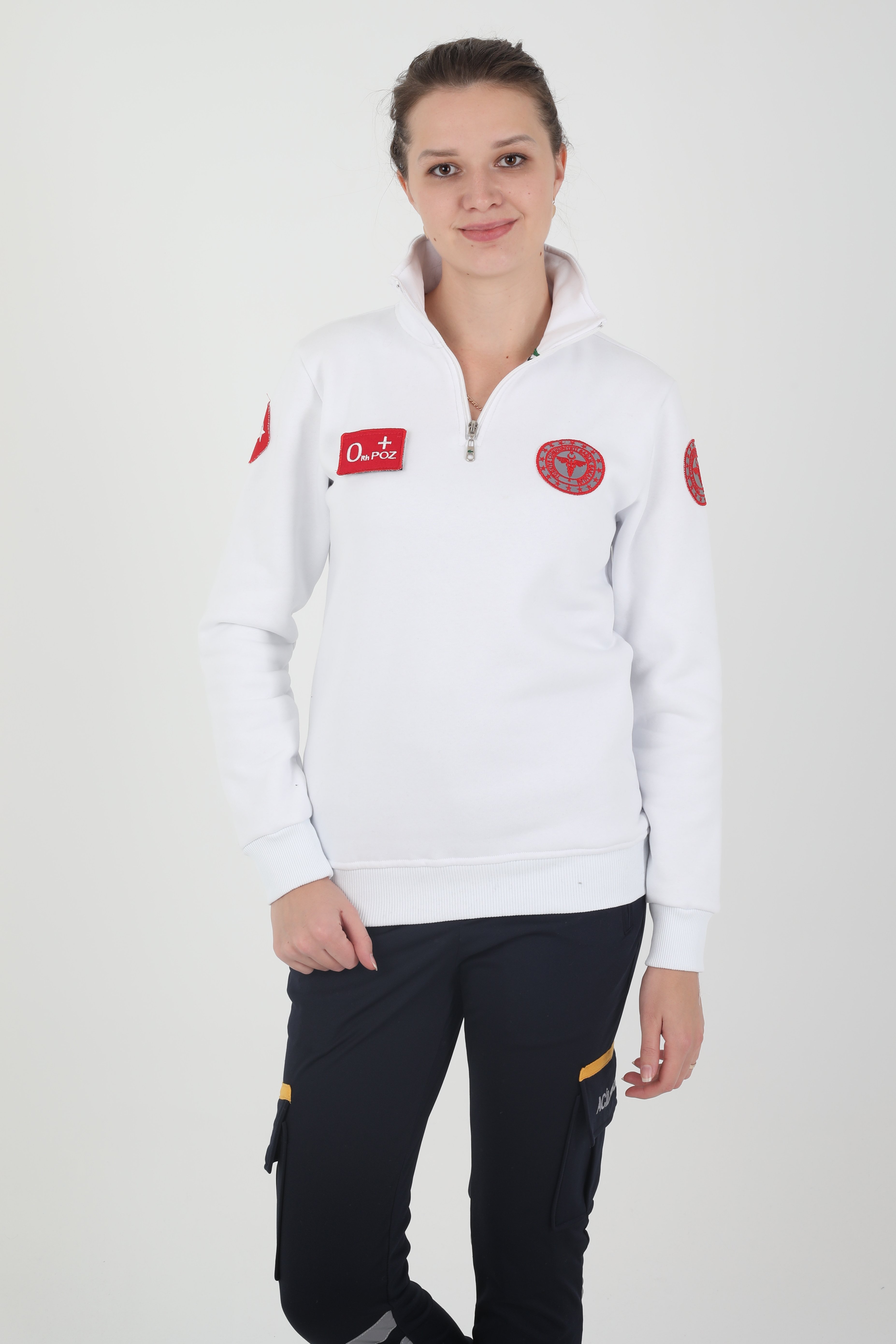 Yeni Acil Sağlık (112) Beyaz Fermuarlı Swit (Unisex-3 İplik)