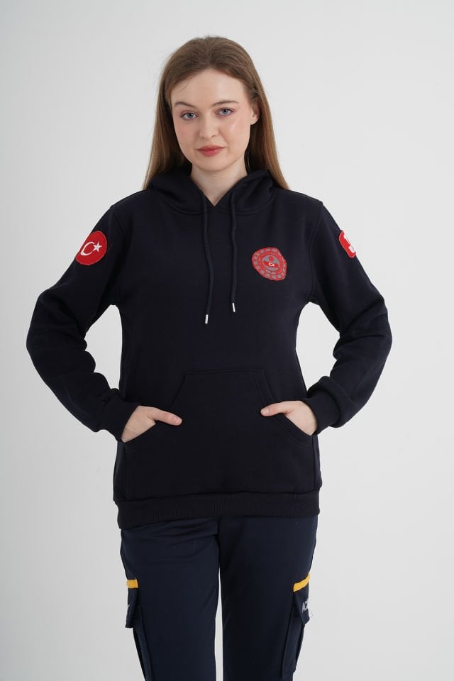 112 Acil Çağrı Merkezi Lacivert Kapşonlu Swit (Unisex)