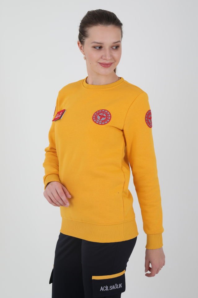 Yeni 112 Acil Sağlık Sarı Sıfır Yaka Swit (Unisex- 3 İplik)