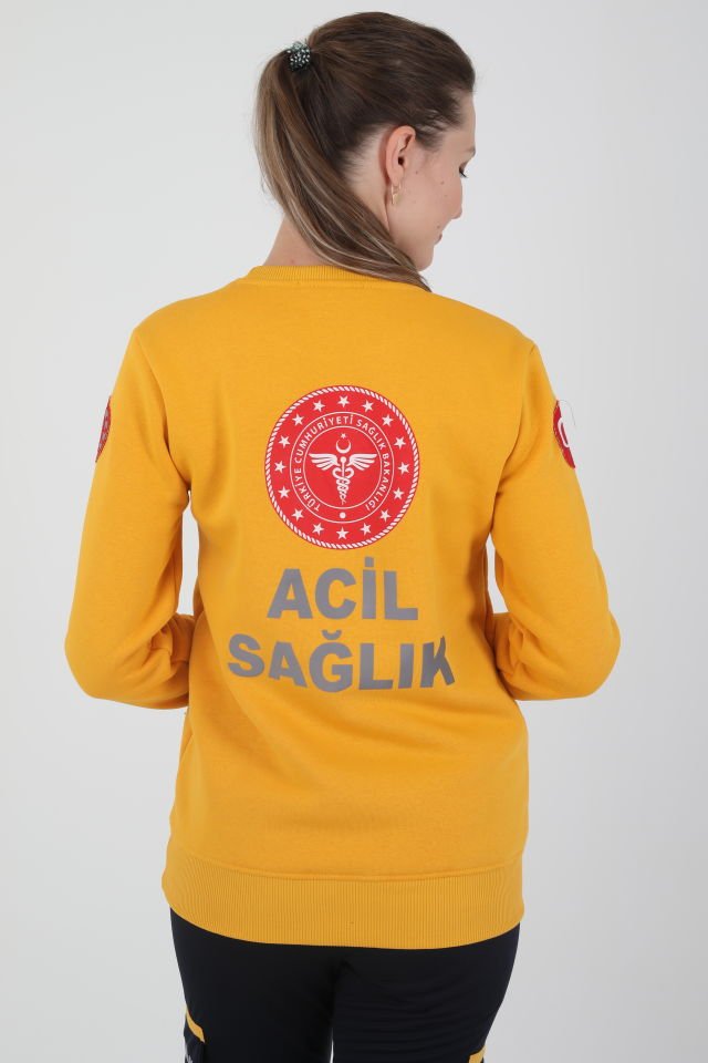 Yeni 112 Acil Sağlık Sarı Sıfır Yaka Swit (Unisex- 3 İplik)