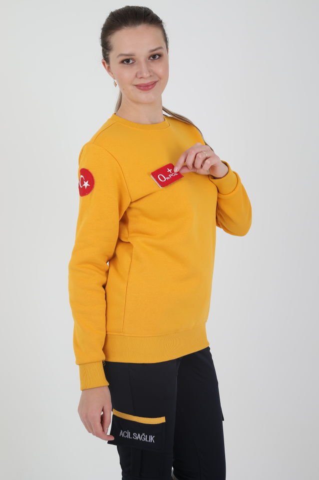 Yeni 112 Acil Sağlık Sarı Sıfır Yaka Swit (Unisex- 3 İplik)