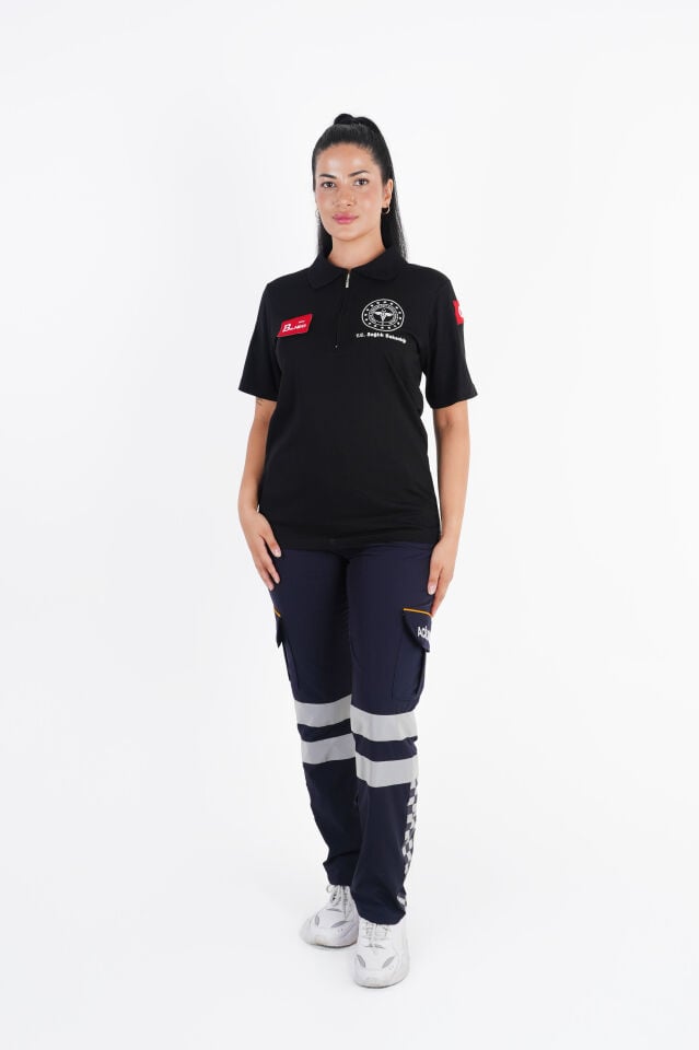 Sağlık Bakanlığı 112 Acil Siyah Fermuarlı T-shirt (Unisex)
