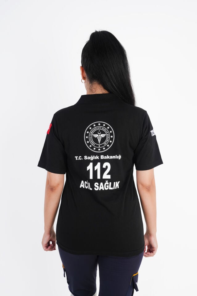 Sağlık Bakanlığı 112 Acil Siyah Fermuarlı T-shirt (Unisex)