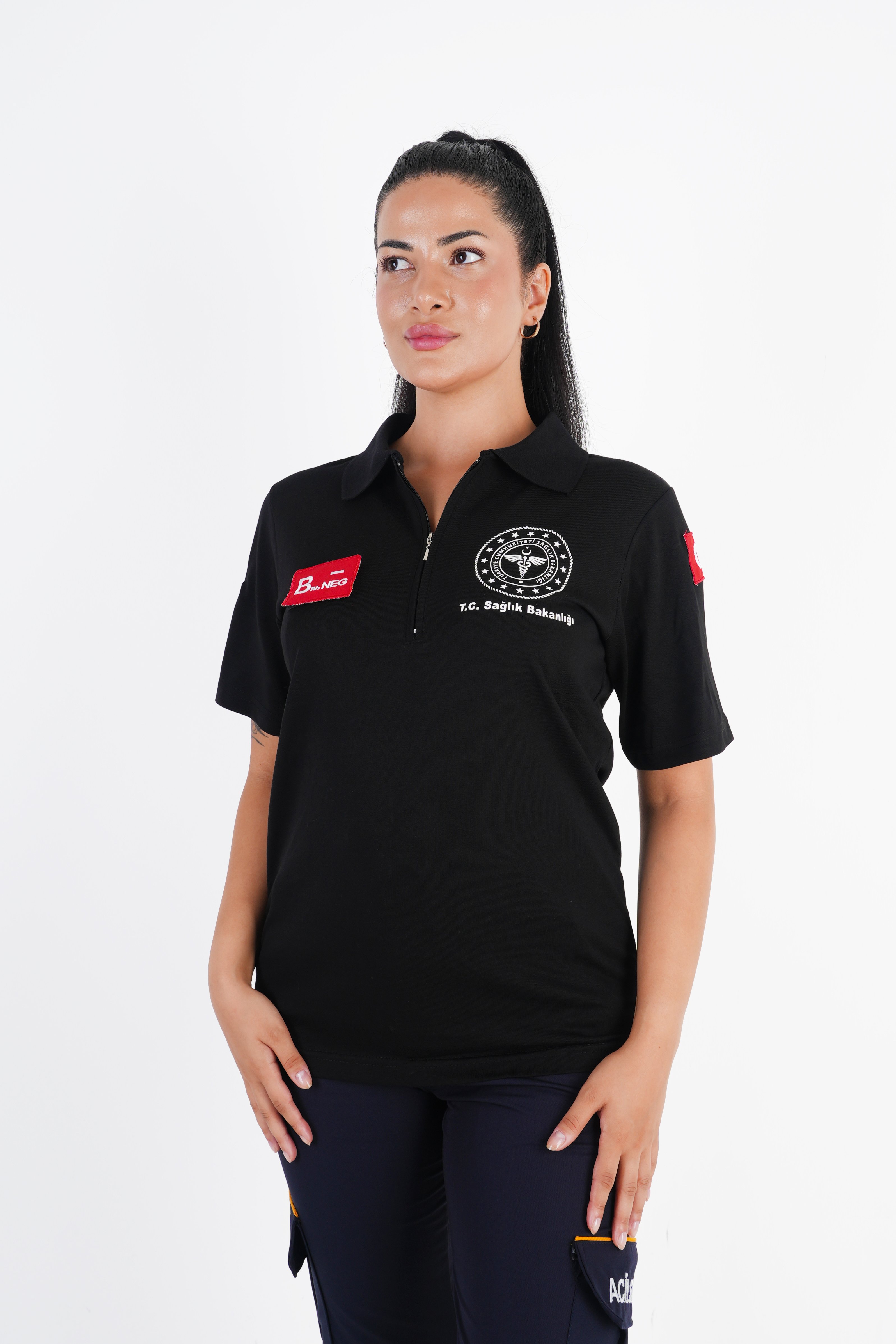 Sağlık Bakanlığı 112 Acil Siyah Fermuarlı T-shirt (Unisex)