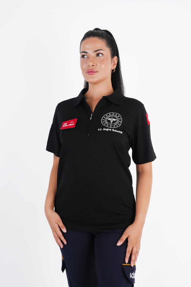 Sağlık Bakanlığı 112 Acil Siyah Fermuarlı T-shirt (Unisex)